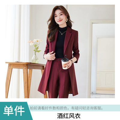 Burgundy suit windbreaker jacket womens mid-length