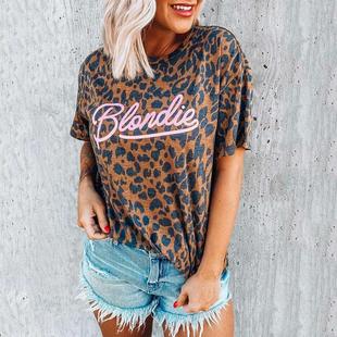 Print Round Womens Printed Shirt Neck Leopard Short