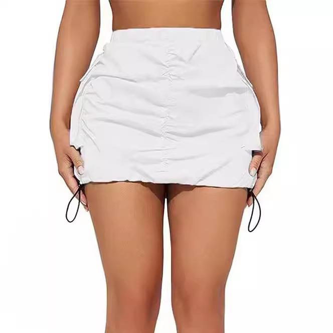 sports pocket spring solid color elastic accordion dress