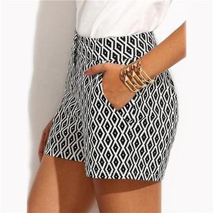 black white Womens waist and belt shorts casual mid striped
