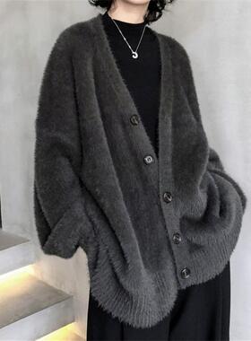 Faux Mink Fleece Jacket Women Loose Sweater Outerwear Solid