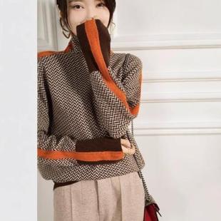 Contrast Wool Sweater Imitation Lazy Loose Women Sleeve