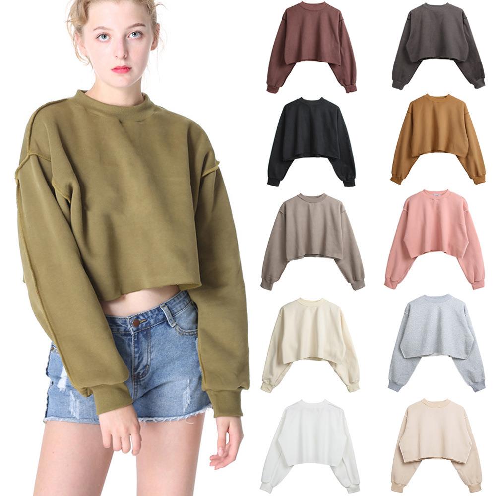 Multicolor fleece outer women belly-exposed pullover top