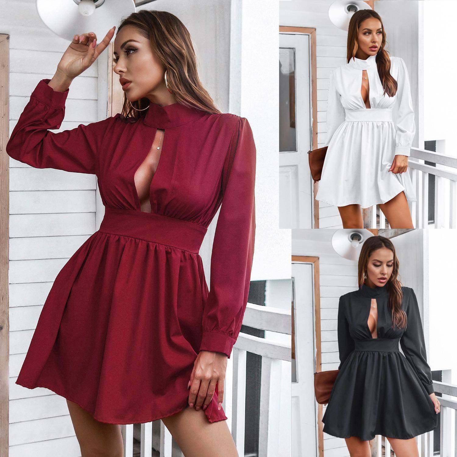 newe spring and autumn half high collar sexy hollow out