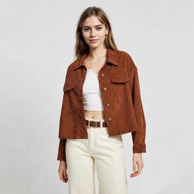 corduroy lapel khaki monochromatic coat womens coat