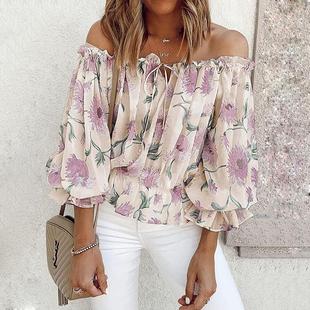 chiffon for off sleeves Elastic loose shirt shoulder with