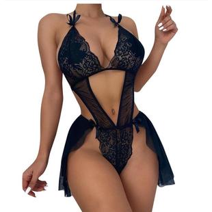 One-piece hollow sling free-to-take-off suit lingerie black