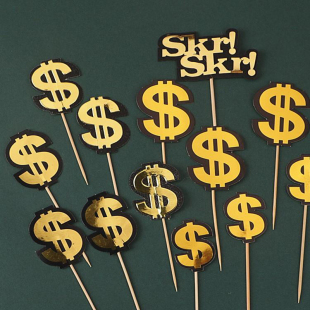 钱标货币暴富3个S生日蛋糕装 饰摆件2026新年跨年发财烘焙美金插件