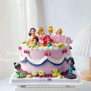 网红小仙女娃娃美人鱼白雪公主贝尔生日蛋糕装 饰摆件长发儿童女生