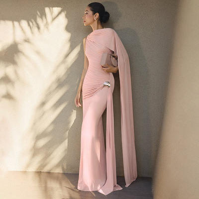 欧美名媛大气场收腰飘带连衣裙女