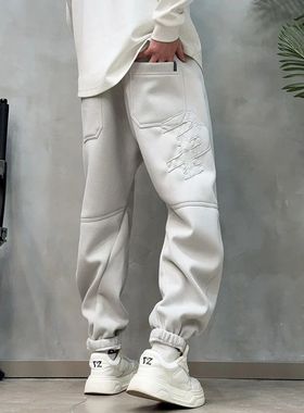 LKT.NINE美式加长款束脚卫裤男秋冬加绒加厚宽松刺绣休闲裤97293
