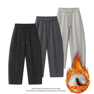 休闲裤 冬季 男宽松休闲百搭纯色小弯刀直筒卫裤 长裤 加绒加厚款