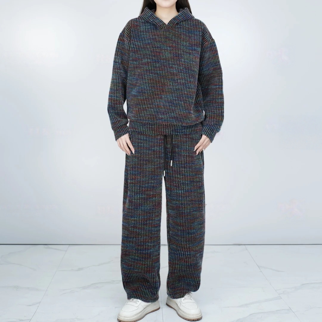 2025H·K美狮潮牌时尚冬季重磅绒面免烫抗皱连帽彩色休闲套装