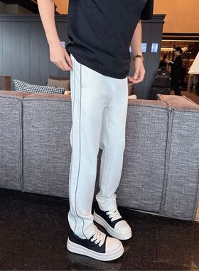 MMMENS【双杠线条】撞色百搭直筒长休闲裤子男款夏季轻奢男装衣服