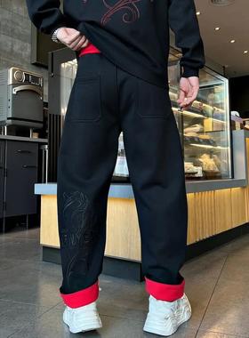 DB 男装冬季厚款加绒直筒休闲裤情侣新年款洋气百搭显瘦长裤-278