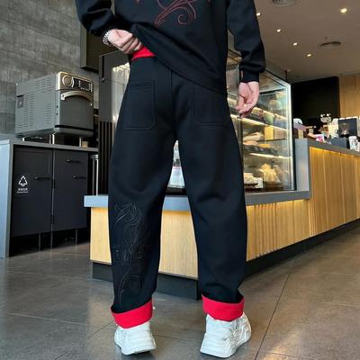 DB 男装冬季厚款加绒直筒休闲裤情侣新年款洋气百搭显瘦长裤-278