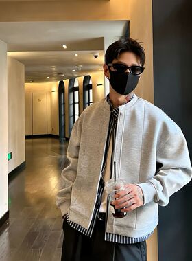 OXFREAK「切割线 空气层」內襟假两件夹克男短款宽松飞行外套秋季