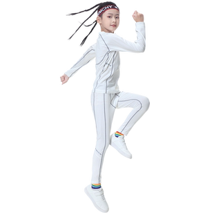 女童运动紧身衣儿童篮球打底服速干套装男童长袖舞蹈跳绳训练内搭