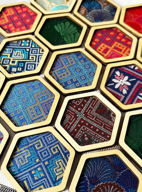 六边形非遗壮锦宋锦织锦木质冰箱贴贵州云南旅游文创纪念品