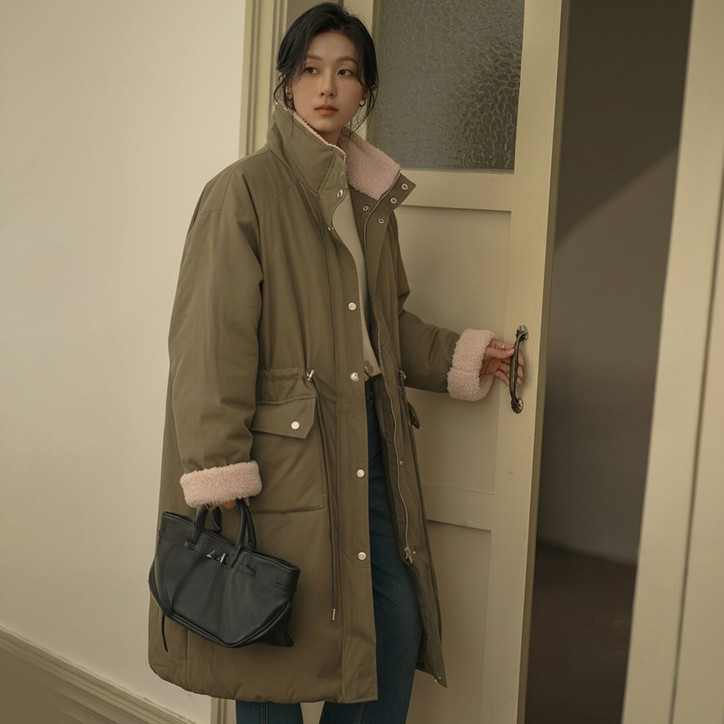 无谓韩式文艺2025冬季新款女装中长款宽松显瘦棉袄加厚保暖棉服女