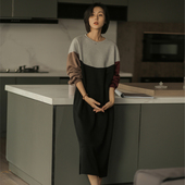 无谓加绒卫衣裙2026春季 连衣裙女 宽松显瘦撞色拼接长袖 新款 女装