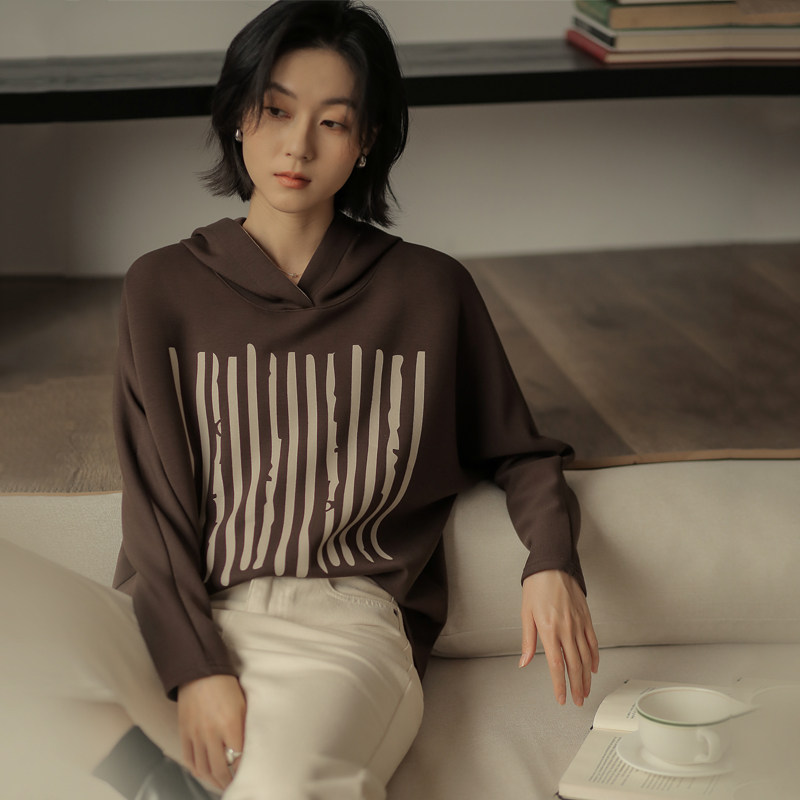 无谓宽松通勤简约印花连帽卫衣