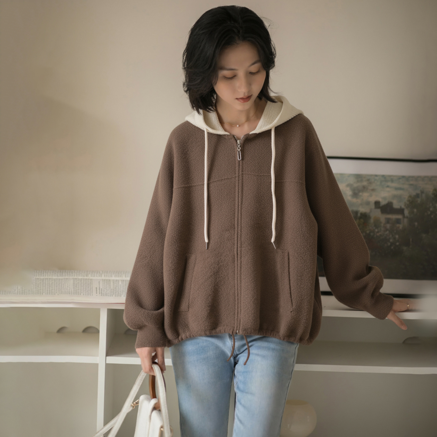 无谓韩式文艺2025年秋冬新款女装宽松休闲气质加绒连帽卫衣女上衣