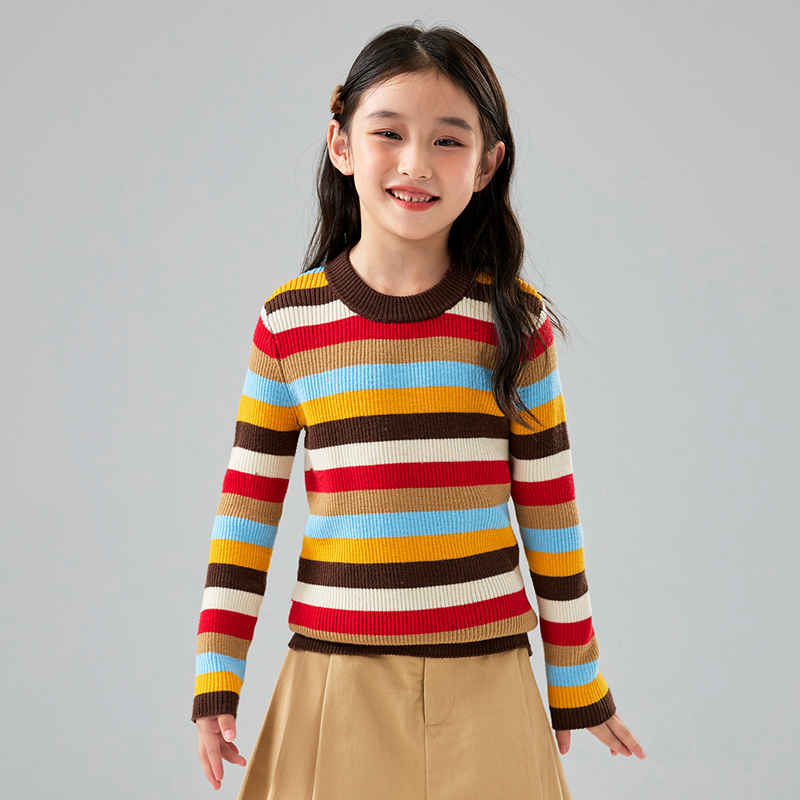 男女童羊毛衫可机洗不起球精纺儿童100%纯羊毛针织衫套头打底毛衣