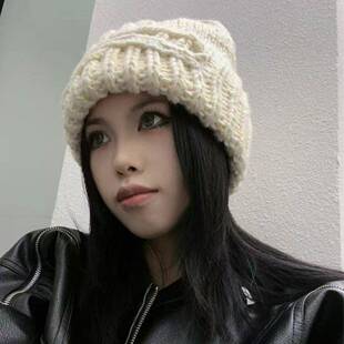 秋冬新款韩版粗线条纯色针织帽子男女保暖简约个性户外百搭套头帽