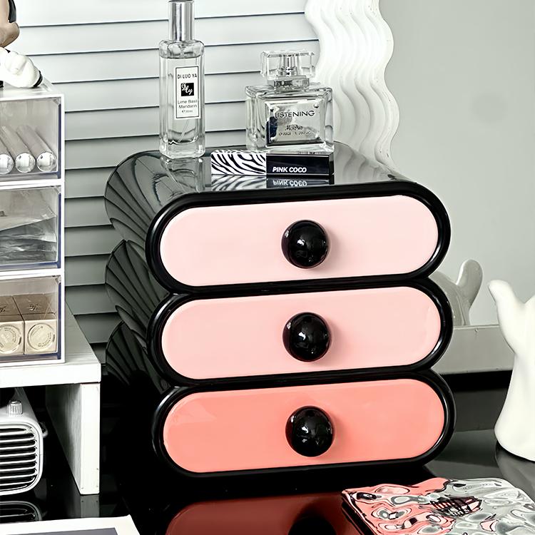 轻奢化妆品收纳盒抽屉式桌面梳妆台高档护肤品口红香水防尘整理盒