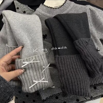 女童2025秋冬新款蝴蝶结堆堆袜加绒打底裤加厚一体绒棉裤保暖裤子