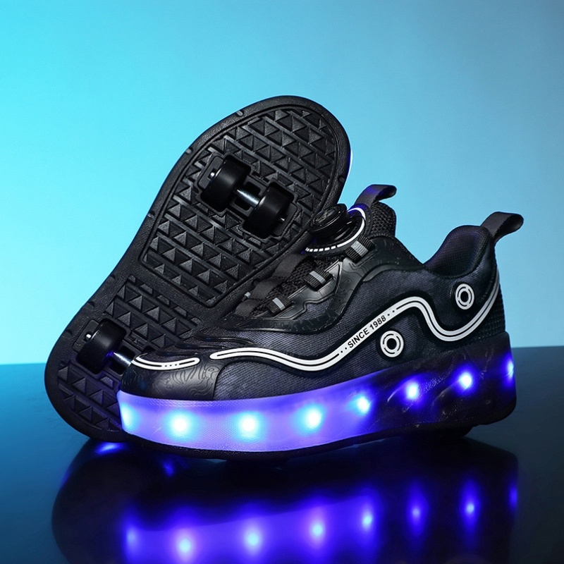 有带轮子的滑轮闪灯有轮子的鞋子单轮4四轮滑板儿童成年人暴走鞋