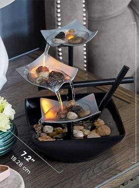 程序员桌面流水摆件高山治愈心情办公室茶台清新装饰开业送礼招财