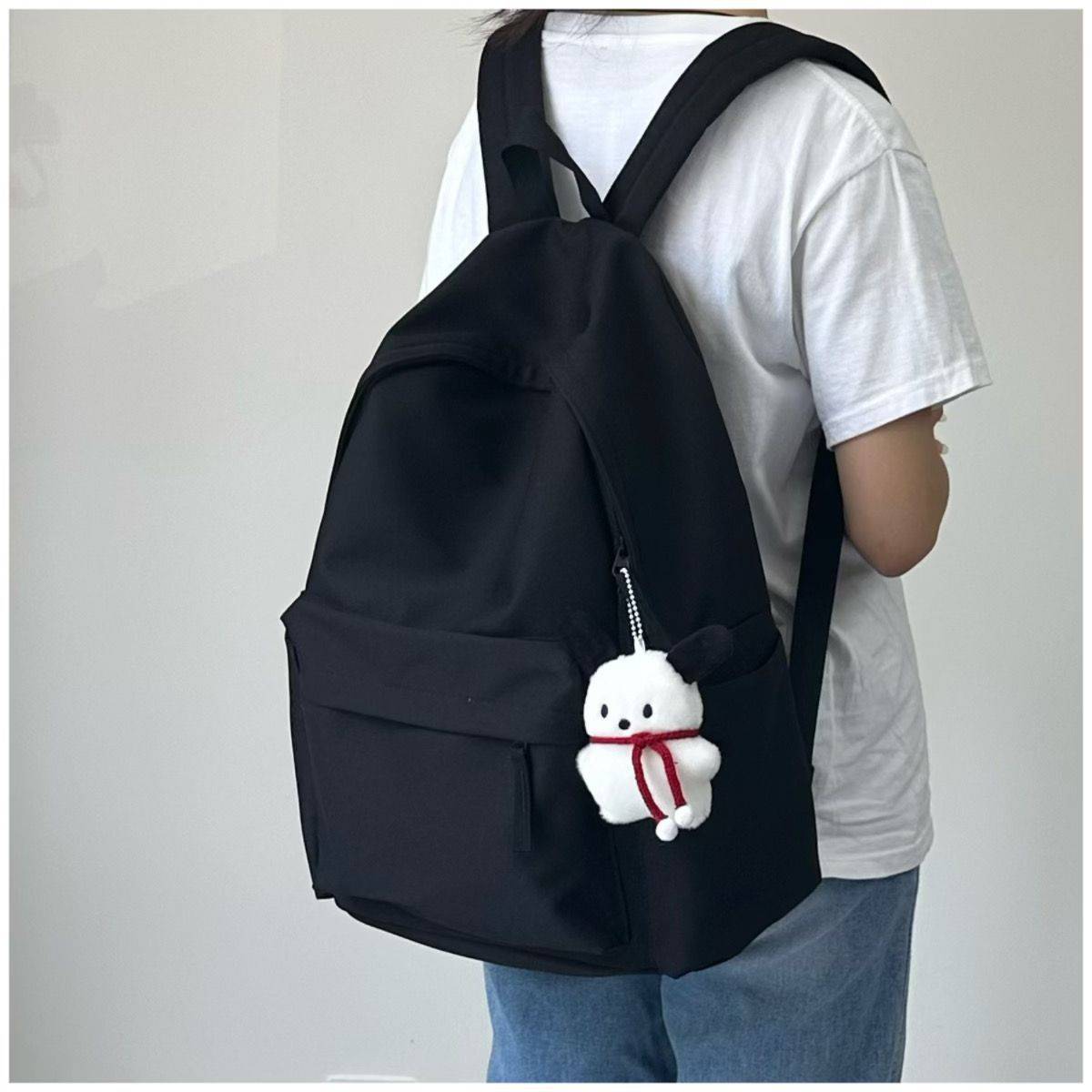 日系书包古着感纯色百搭双肩包初中高中大学生大容量背包男生