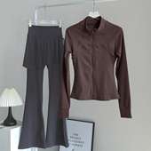 跑步健身套装 长袖 显瘦普拉提训练新款 瑜伽服女拼接线外套上衣修身