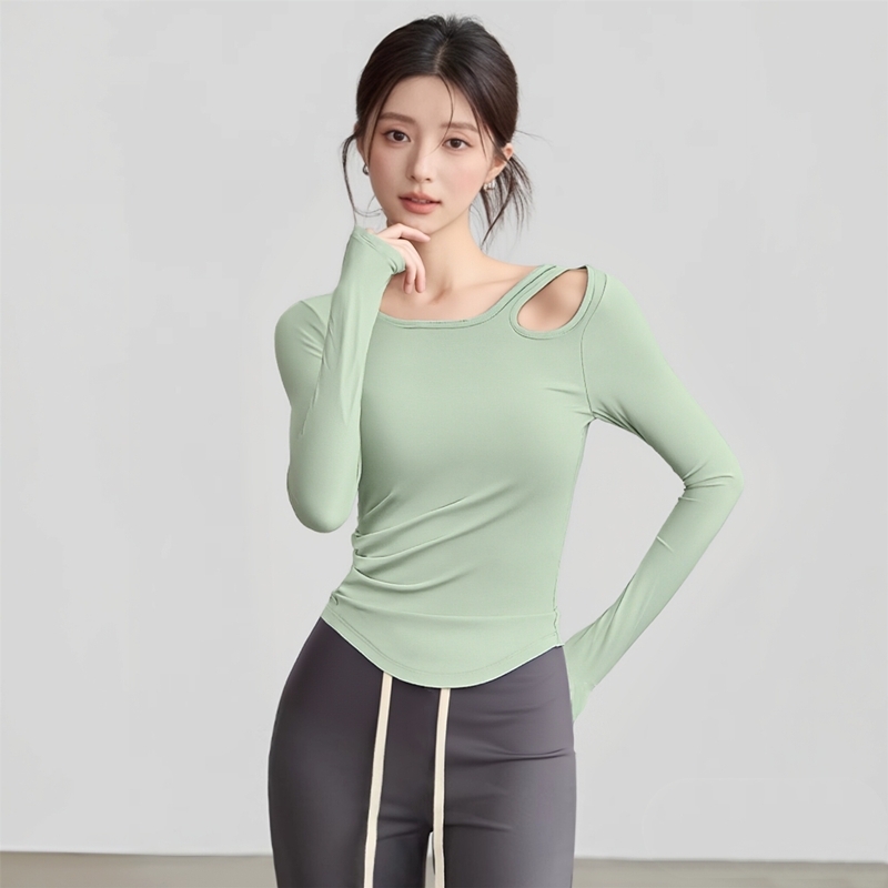 瑜伽服套装女长袖带胸垫速干显瘦紧身衣带裙摆微喇叭裤运动健身服