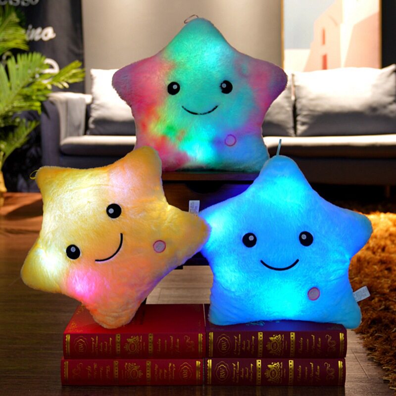 卡通五角星抱枕玩偶彩色发光亮灯动漫毛绒/抱枕/坐垫