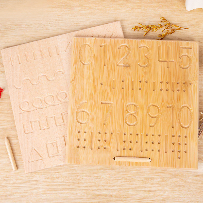 .儿童木制凹槽写字板数字字母几何握笔训练盲写板早教益智玩具