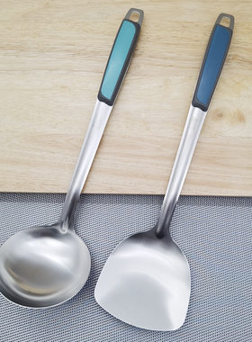 .达日美不锈钢炒菜锅铲厨房家用厨具长柄铁铲子加厚炊具炒勺漏勺