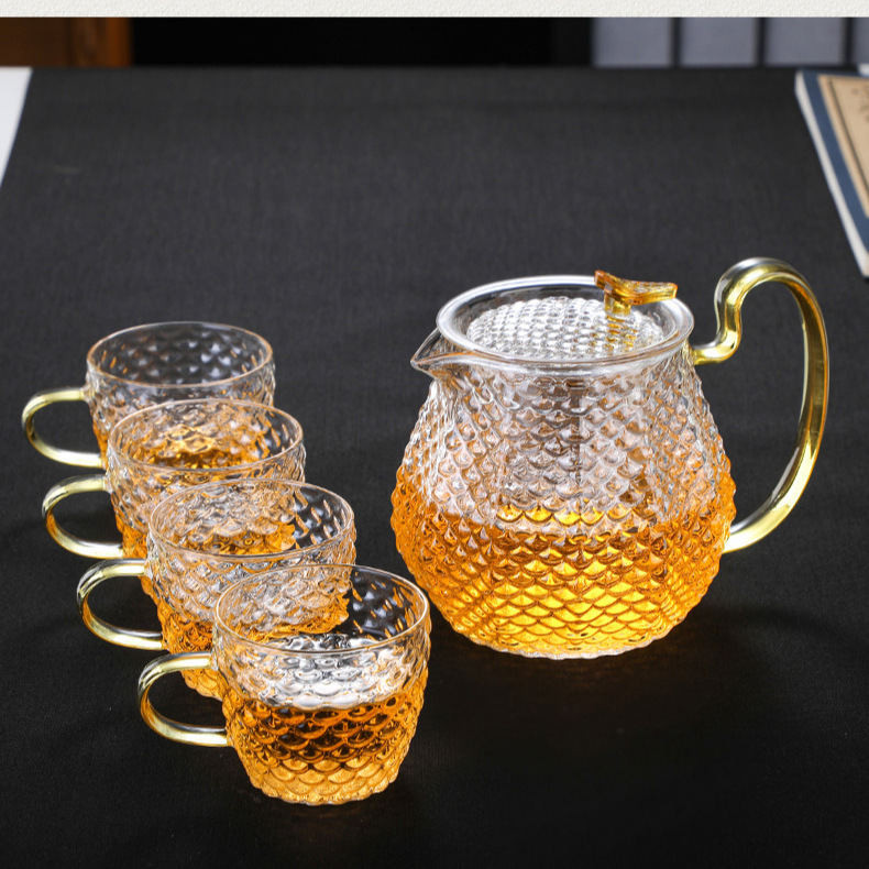 .式锤纹透明玻璃茶壶家用耐热高温过滤内胆花茶壶茶具煮茶龙鳞壶