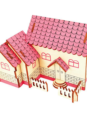 木质建筑DIY立体拼图益智手工拼装玩具木制小屋3D模型拼接