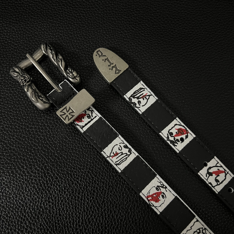 ERD忧郁的富二代鼻血腰带人物手绘图案棋盘格黑白皮带朋克个性裤