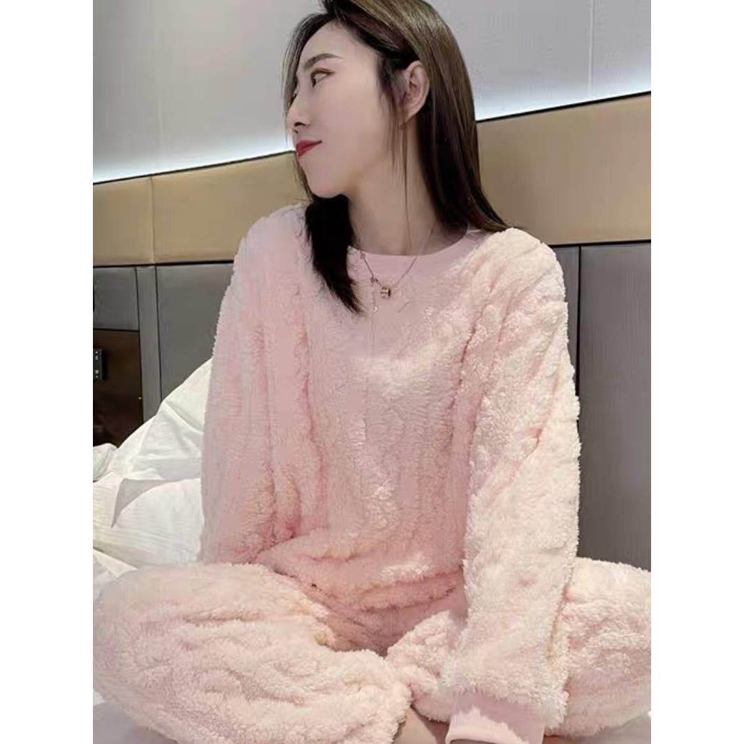 2023秋冬季新款珊瑚绒加绒加厚睡衣女洋气减龄法兰绒居家服两件套