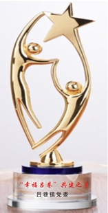 水晶奖杯定做两个人五角星星小金人金属奉献奖杯定做团队同心奋进