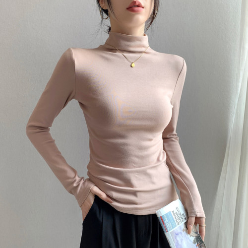 1015k秋冬女上衣半高领打底衫2026新款早内搭纯长袖t恤修身显瘦白