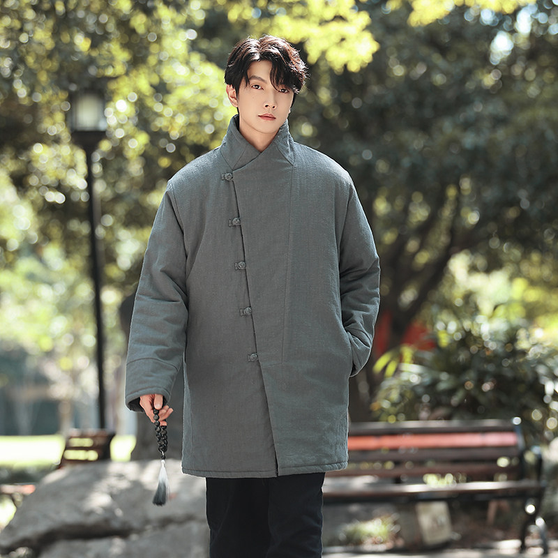 [加棉]冬季中国风中长款棉袄复古唐装中式棉服禅修打座保暖棉衣