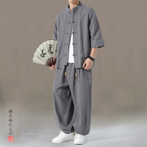 夏季中国风唐装男款套装