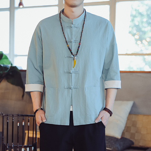 中国风衬衫 年轻人唐装 盘扣居士服2025新款 衣服男款 男现代新中式