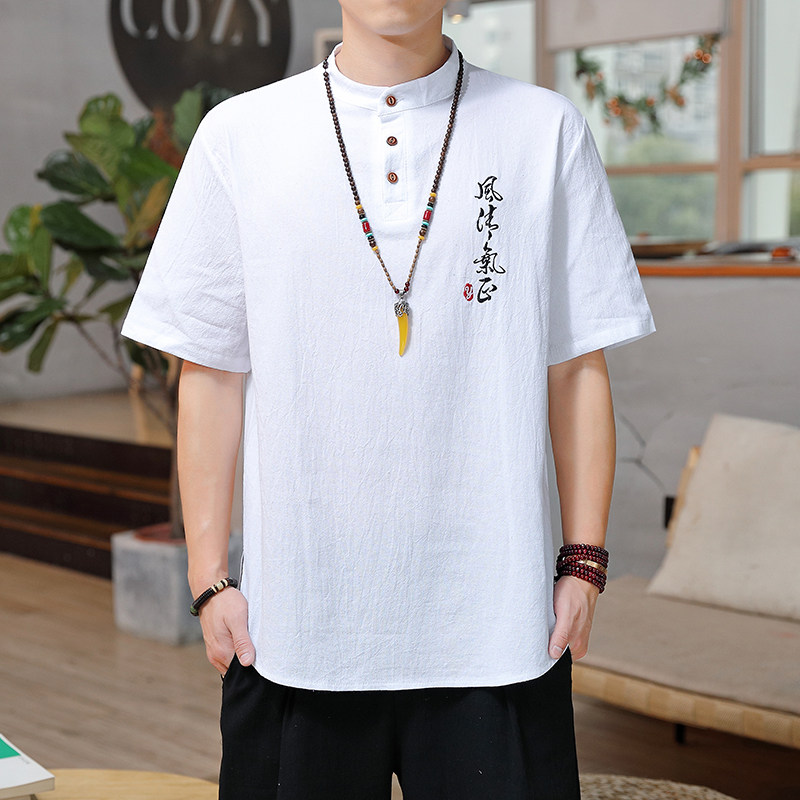 남성용 반팔 티셔츠 리넨 여름 탑 2022 신상 중년 및 노인 남성 중국 스타일 당나라 정장 얇은 언더 셔츠