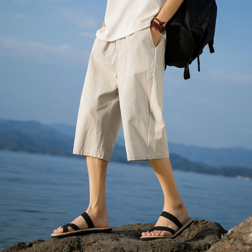 新款轻薄五分棉麻裤